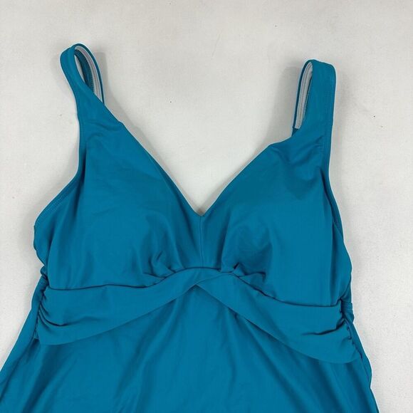 Lands' End Teal Blue Padded Tankini Swim Bikini Top Sz 8 Adjustable Straps - Picture 3 of 8